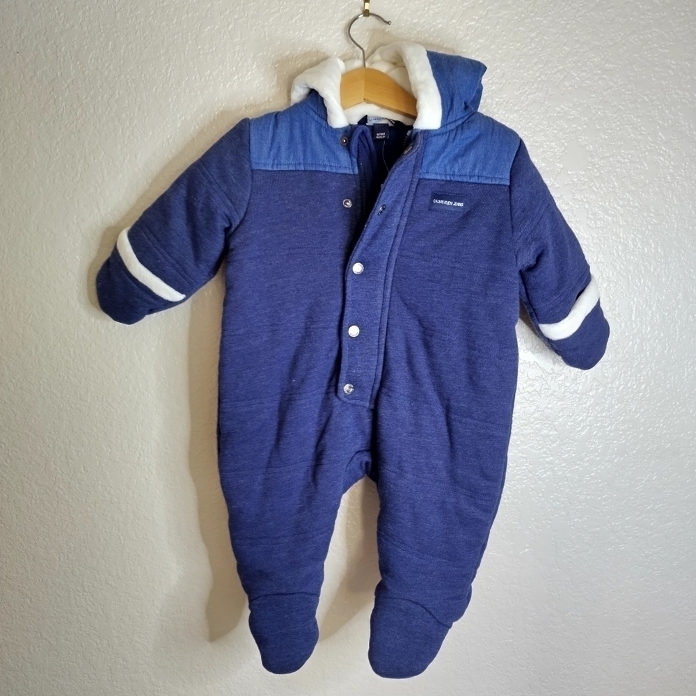 NWT Calvin Klein Jumpsuit Baby Blue Winter Warm Insulated Coat sz 6-9 months